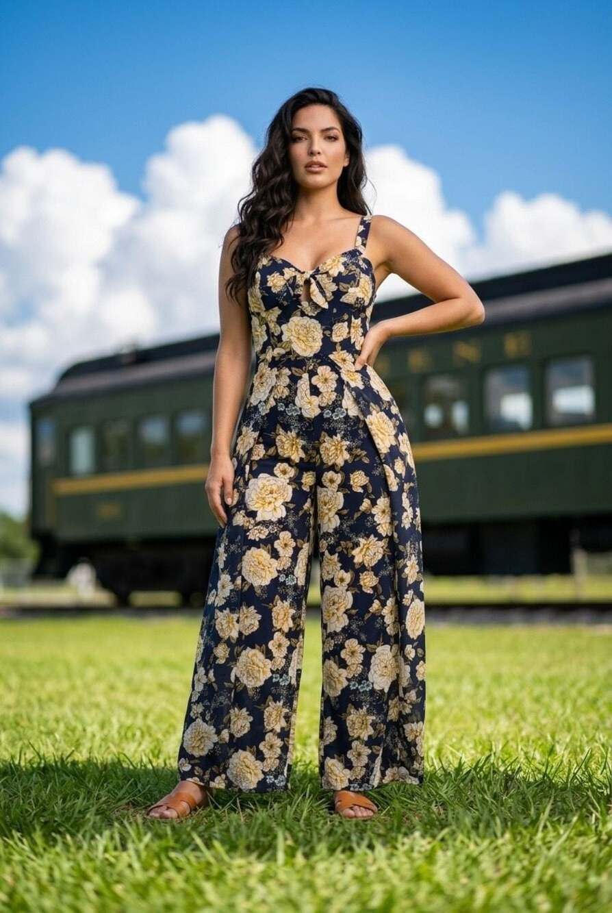 Xhilaration Floral Print Wide Leg Jumpsuit Size M